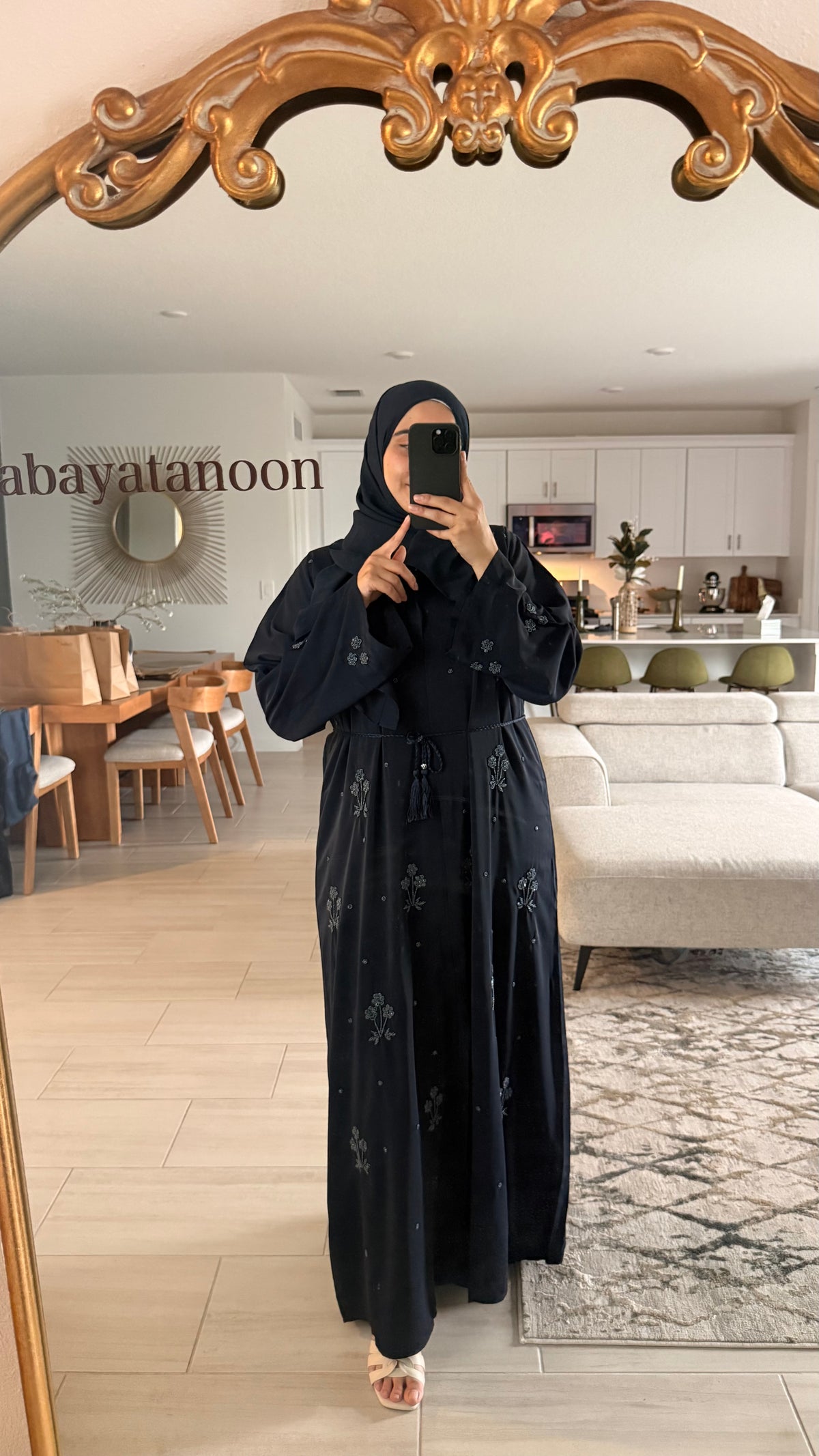 Navy Jeweled Abaya