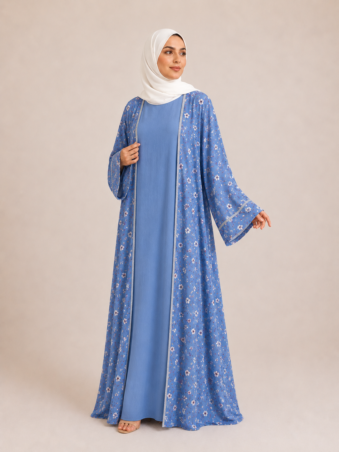 Two Piece Blue Flower Abaya