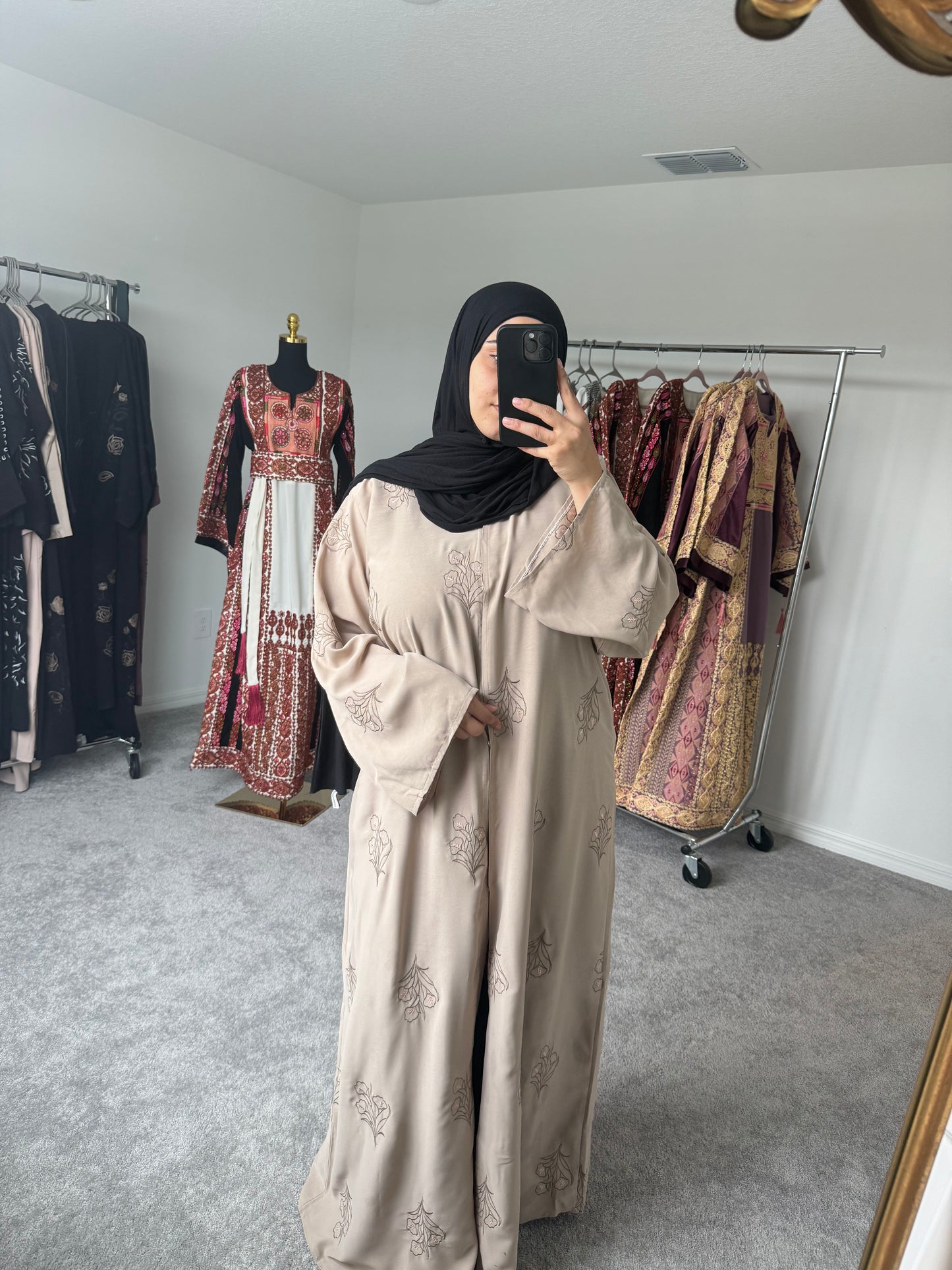 Beige Flower Abaya