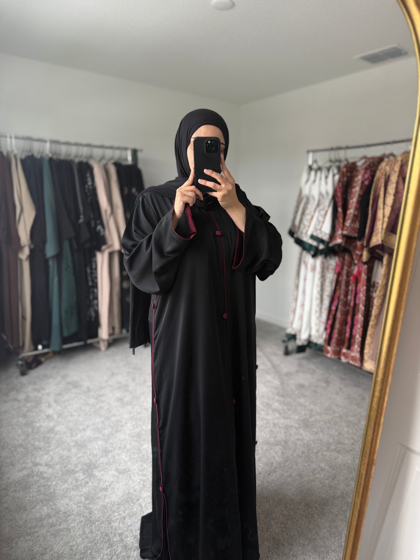 Sporty Maroon Button Abaya