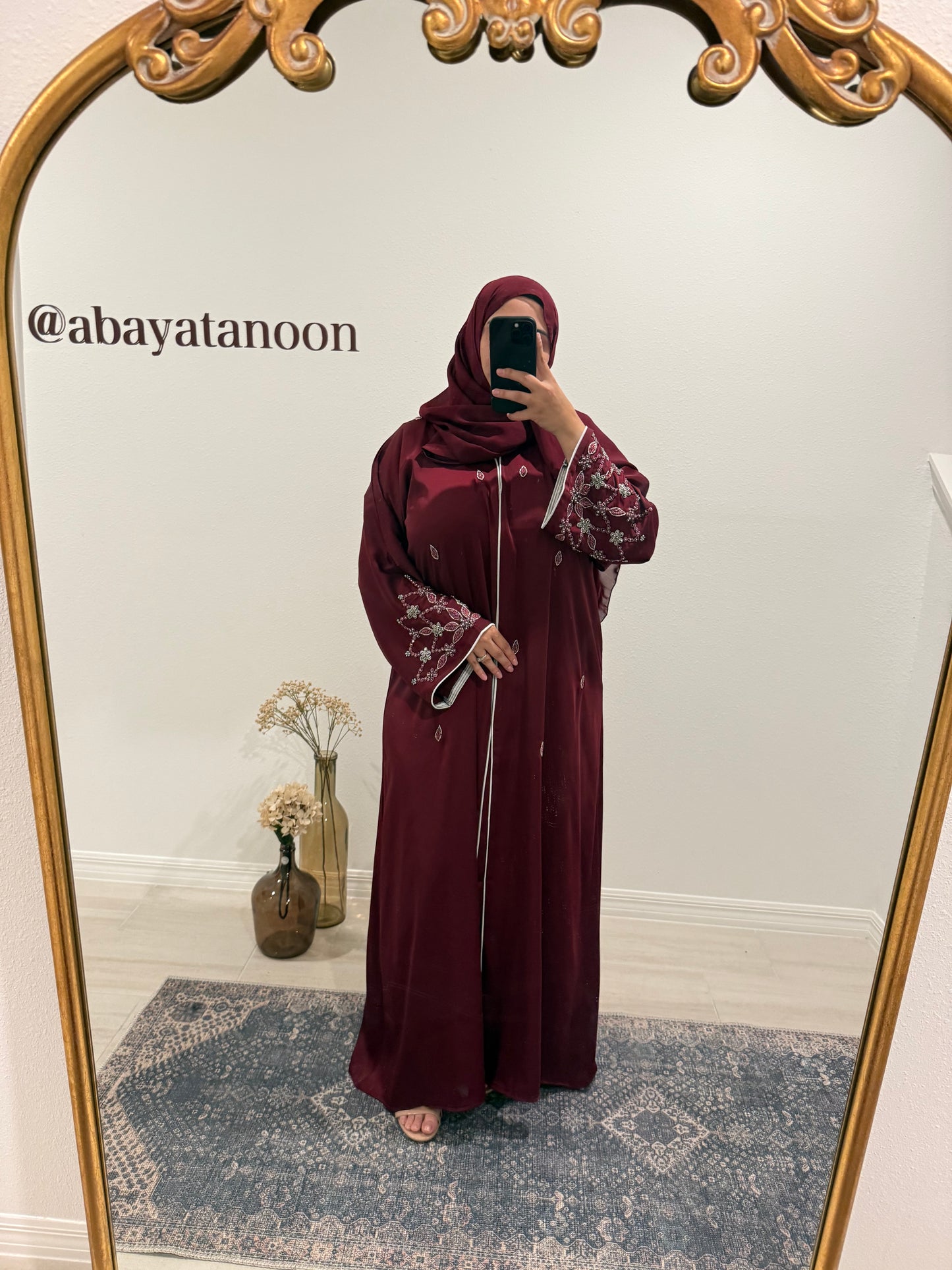 Burgundy One Piece Jeweled Abaya