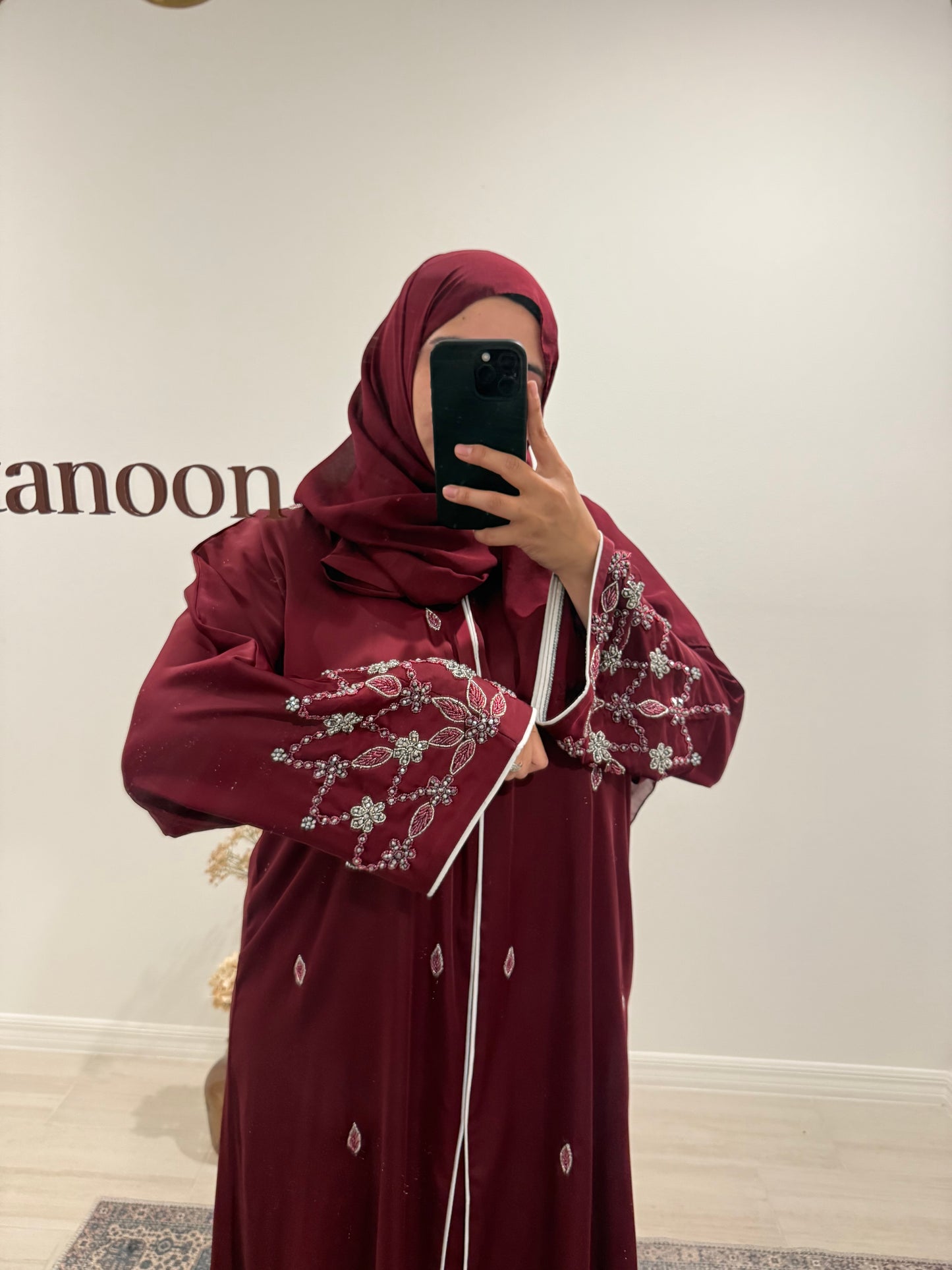 Burgundy One Piece Jeweled Abaya