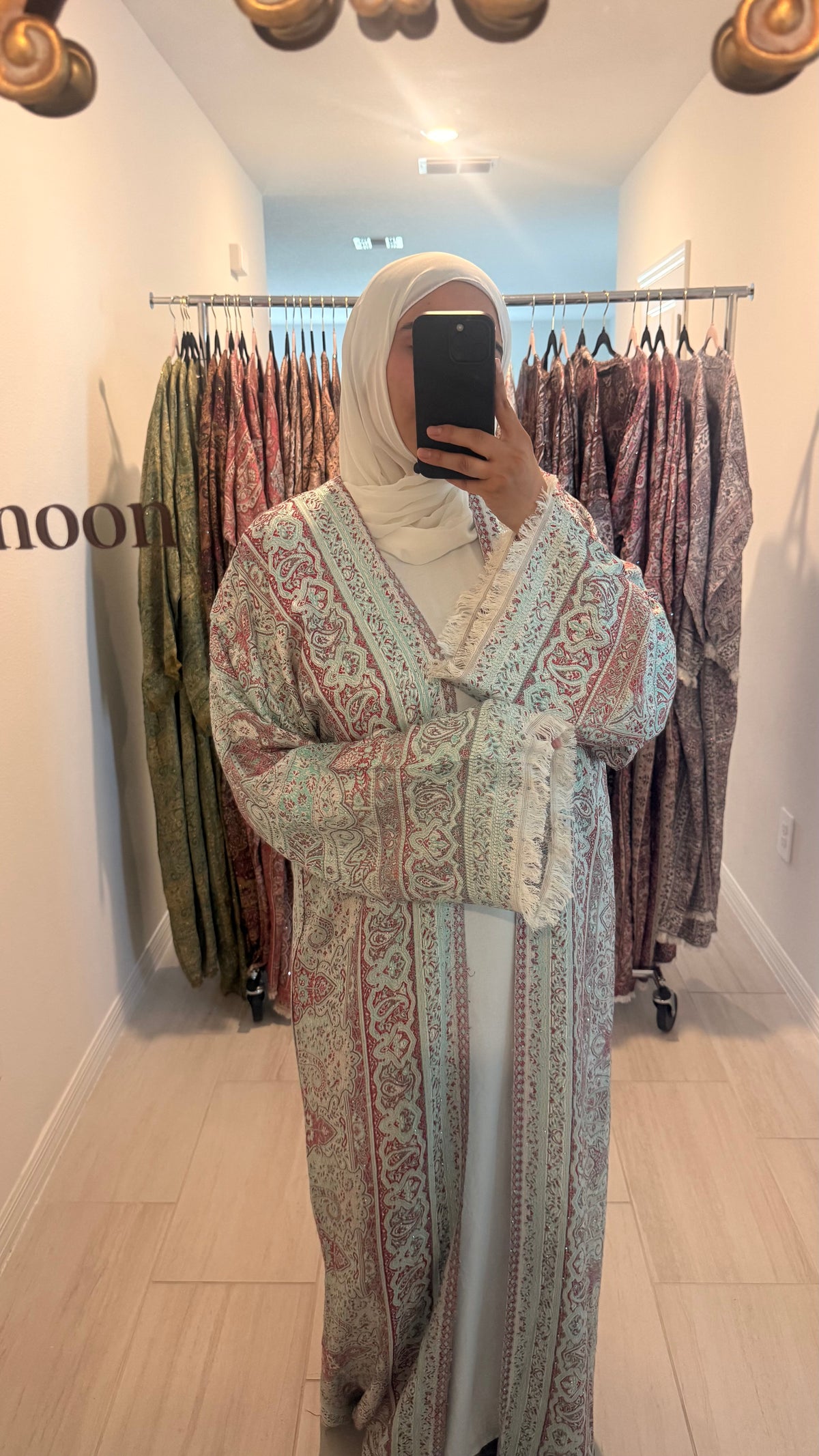 Light Blue and Pink Pashmina Abaya