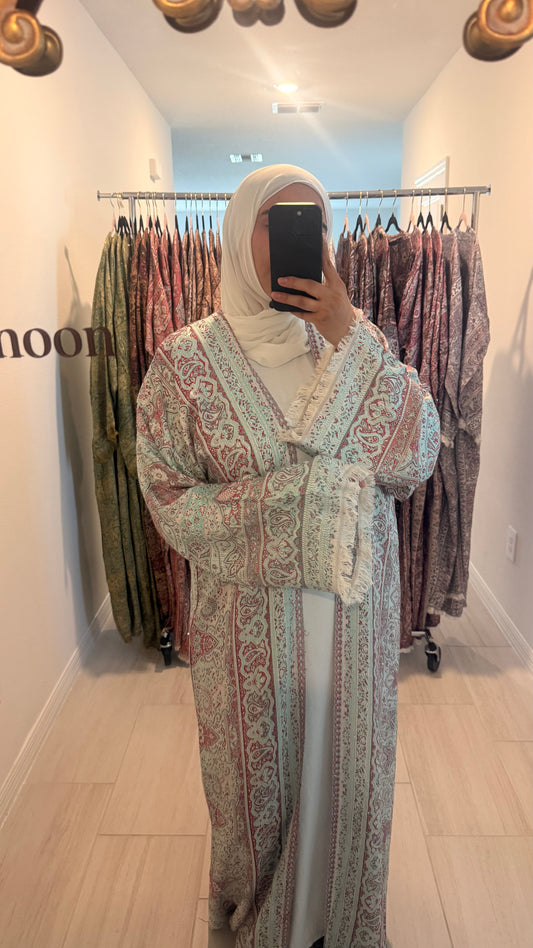 Light Blue and Pink Pashmina Abaya