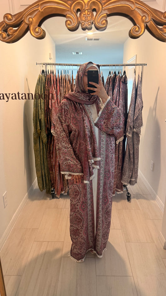 Pink and Black Pashmina Abaya