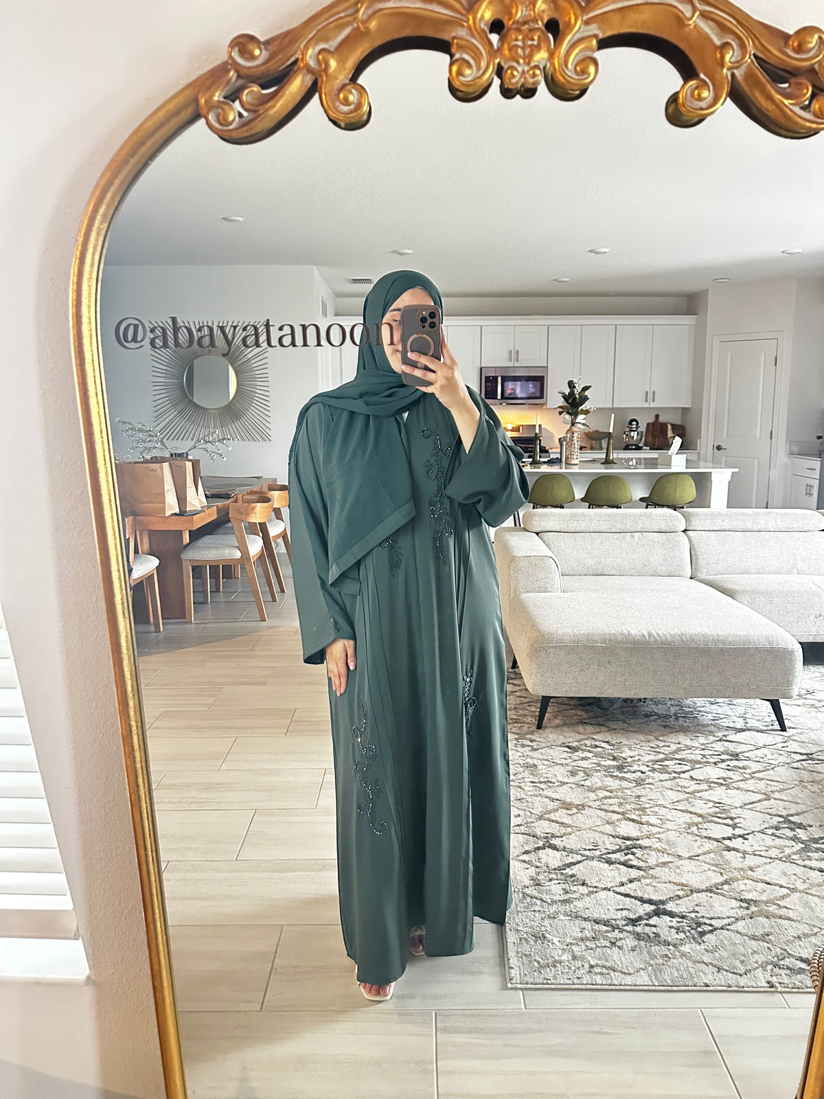 Green Teal Jeweled Abaya