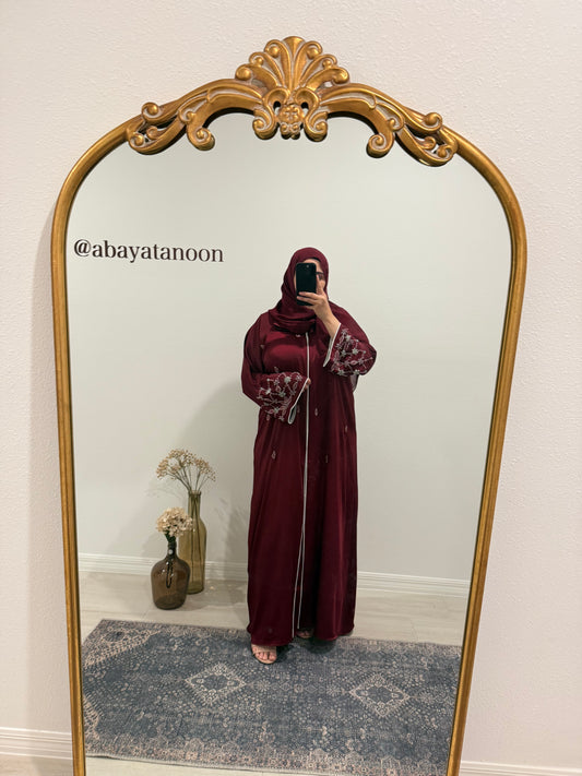 Burgundy One Piece Jeweled Abaya