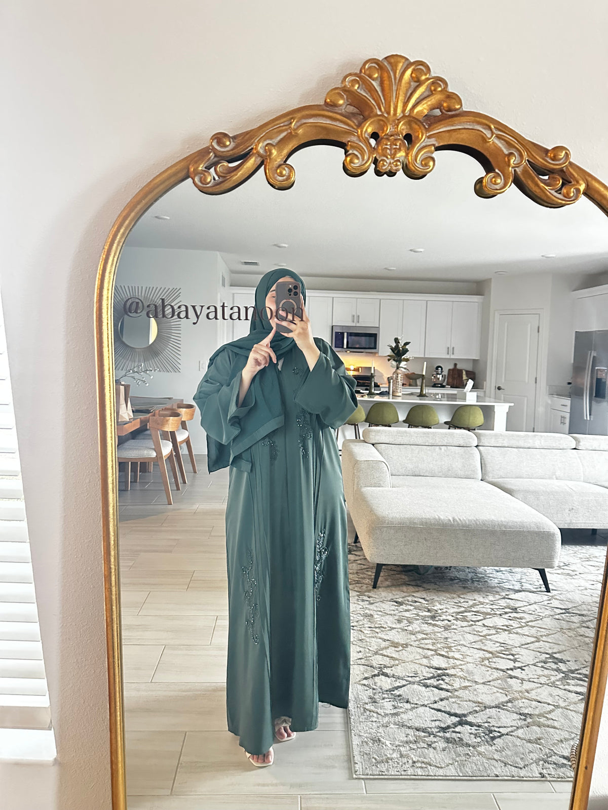 Green Teal Jeweled Abaya