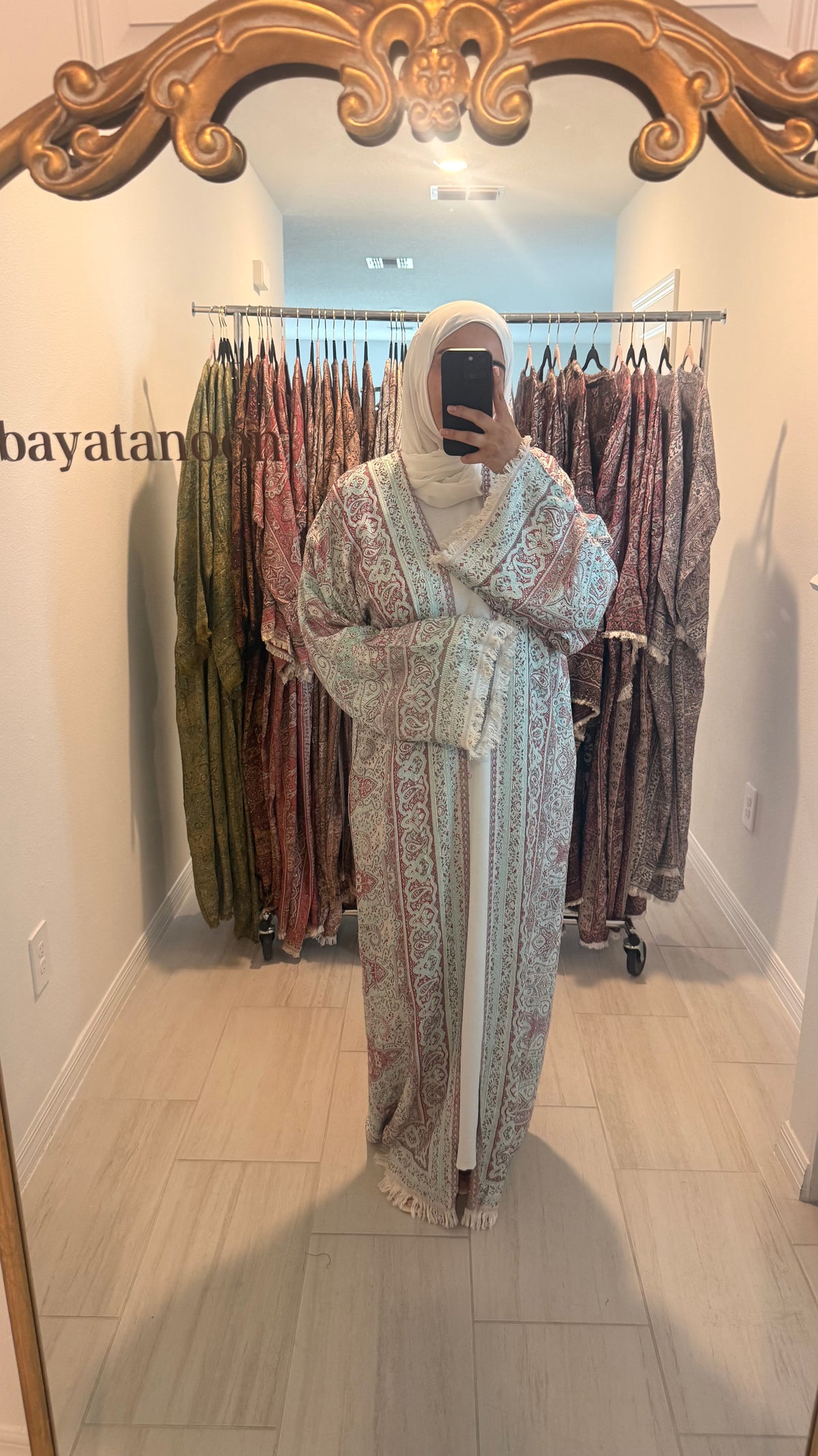 Light Blue and Pink Pashmina Abaya