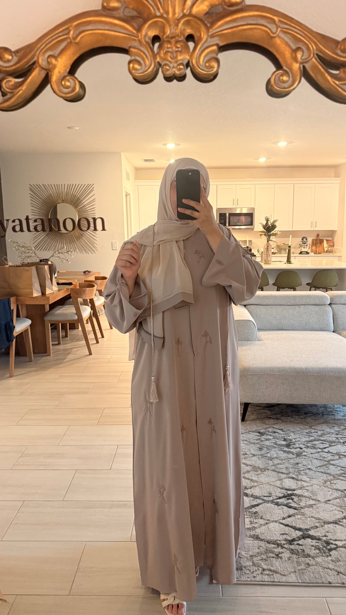 Nude Light Pink Jeweled Abaya