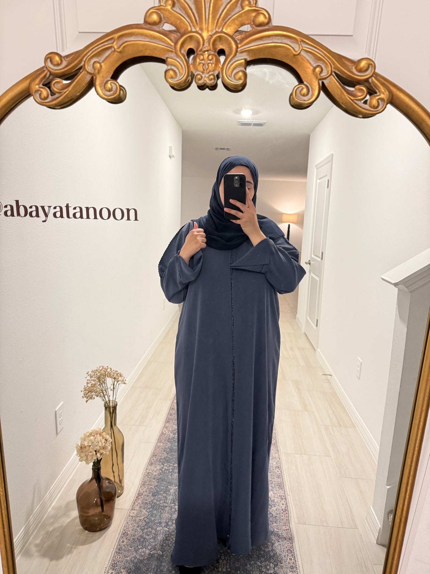 Grey Blue Abaya with Light Jewels