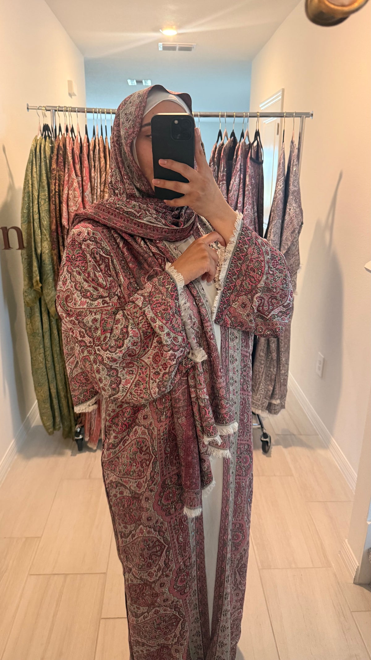 Pink and Black Pashmina Abaya