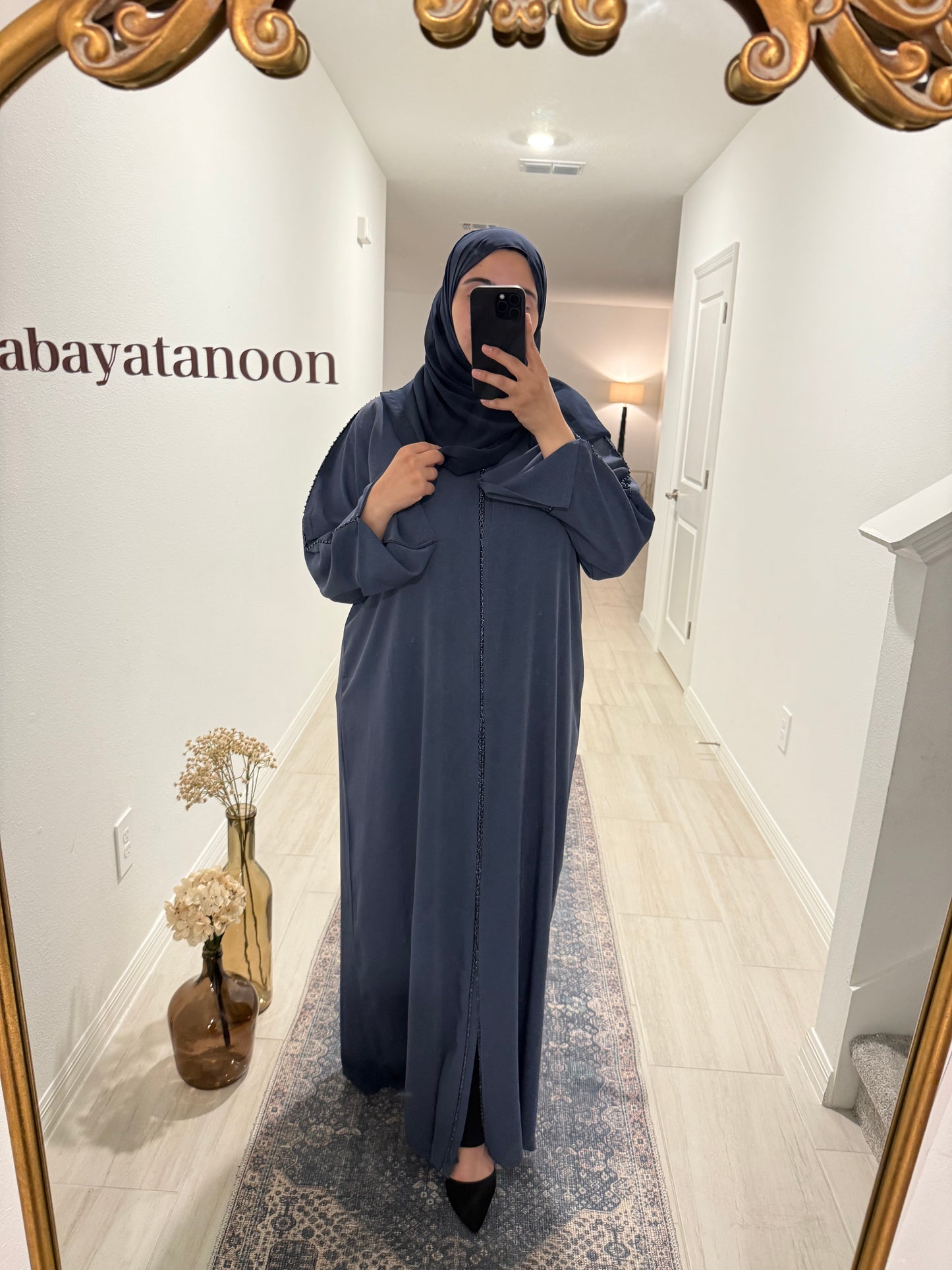 Grey Blue Abaya with Light Jewels