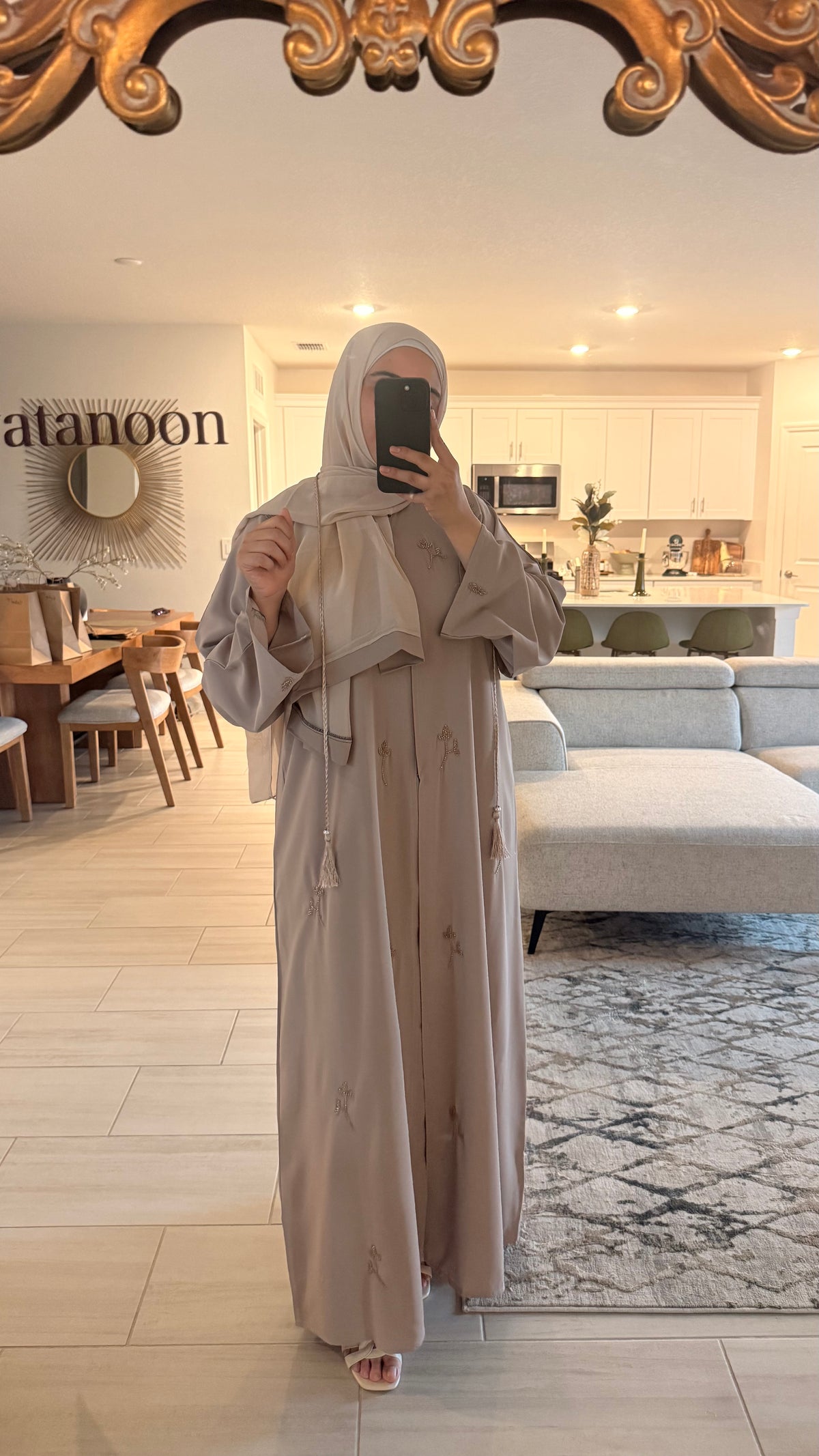 Nude Light Pink Jeweled Abaya