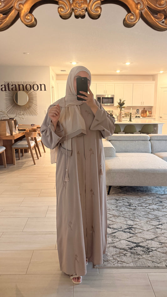 Nude Light Pink Jeweled Abaya
