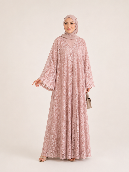 Pink Lace Abaya