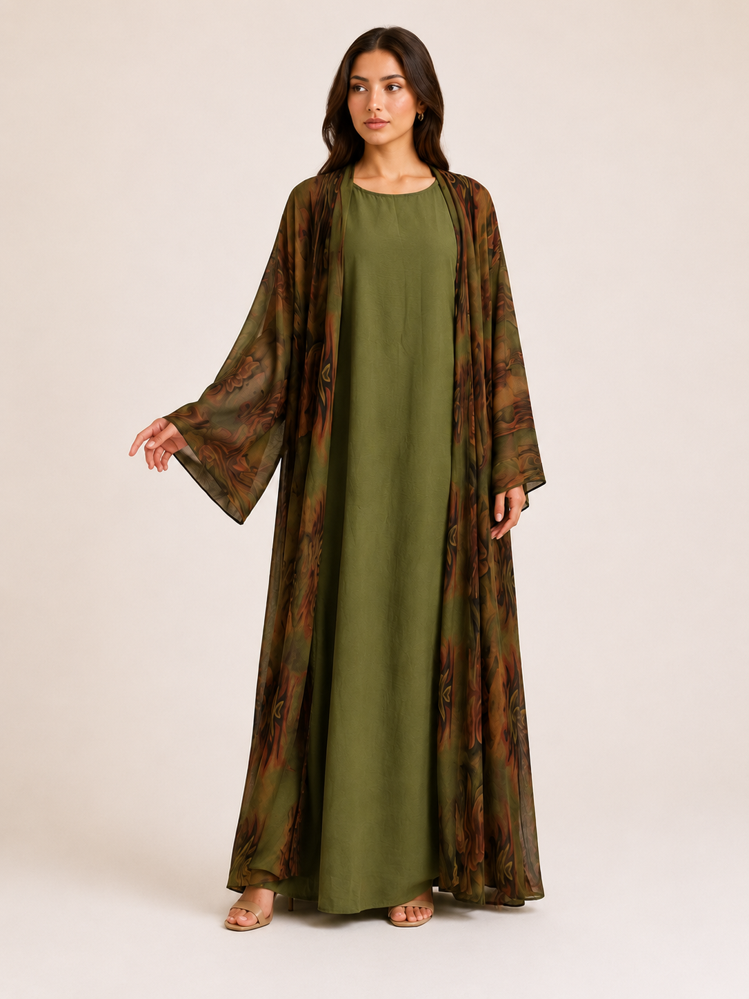 Two Piece Green Abaya