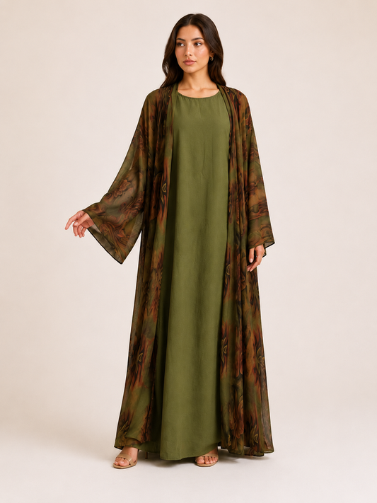 Two Piece Green Abaya