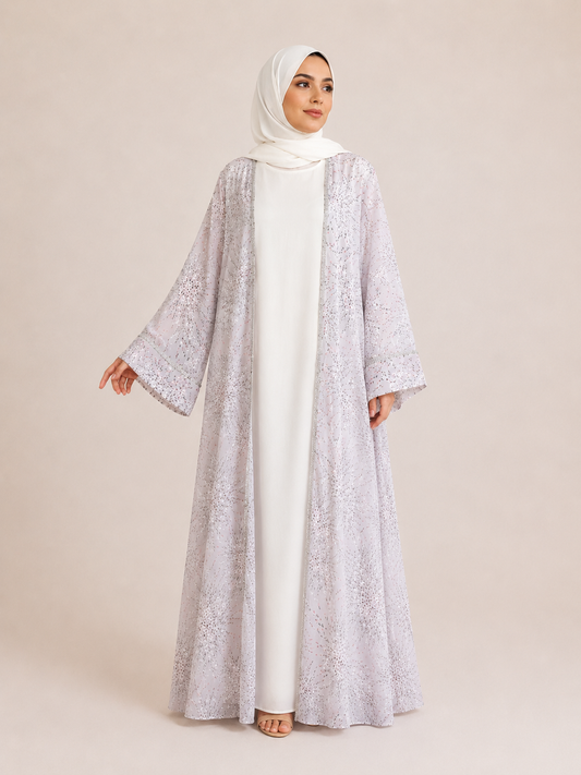 Two Piece Lavender Flower Abaya