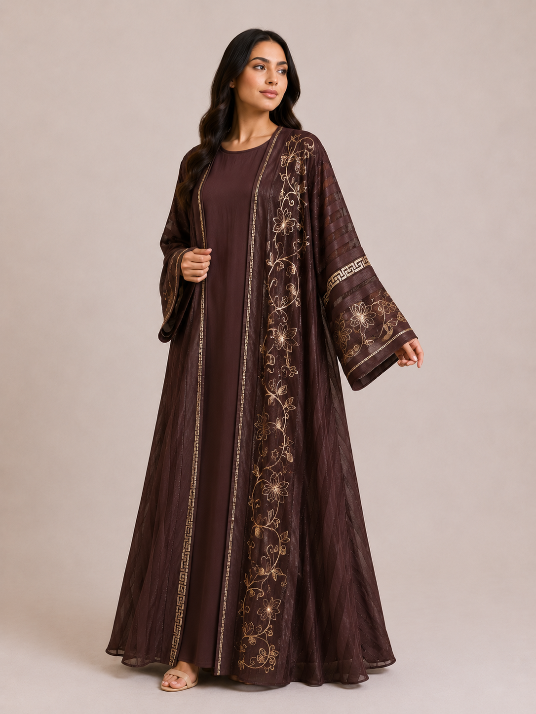 Two Piece Brown and Gold Abaya