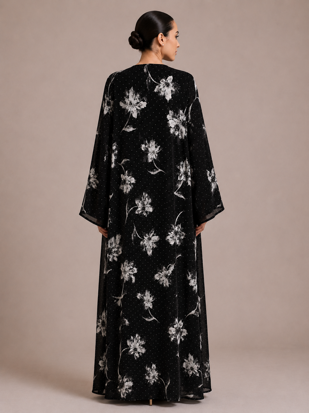 Two Piece Black Flower Abaya