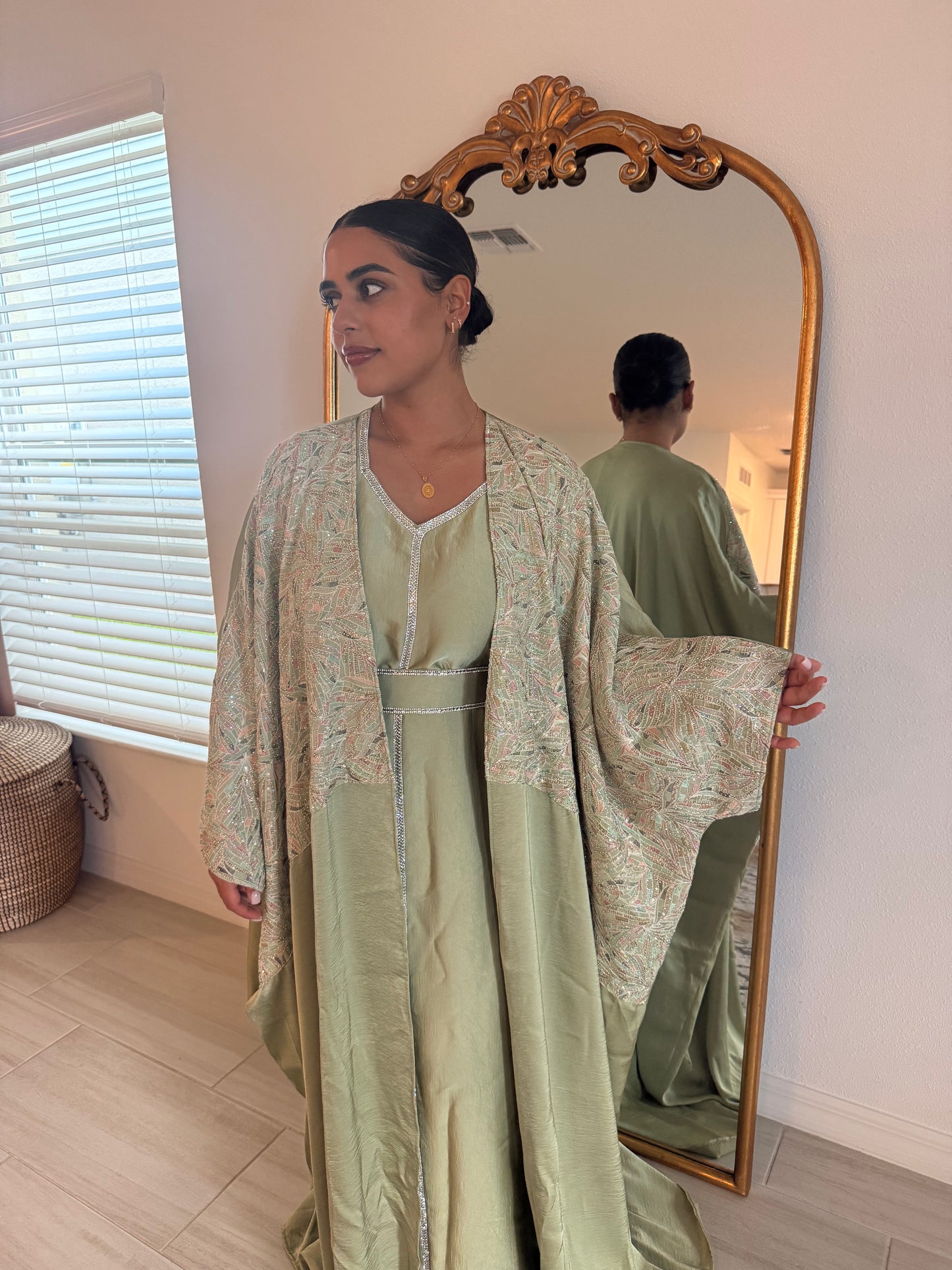 Two Piece Green Butterfly Kaftan