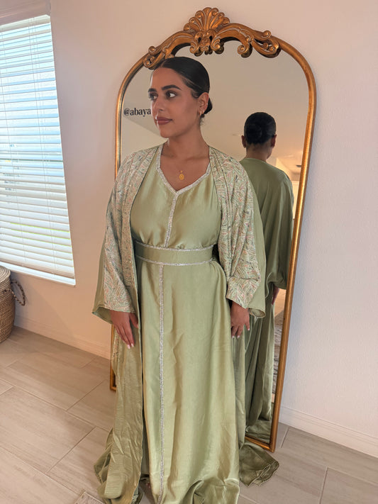 Two Piece Green Butterfly Kaftan