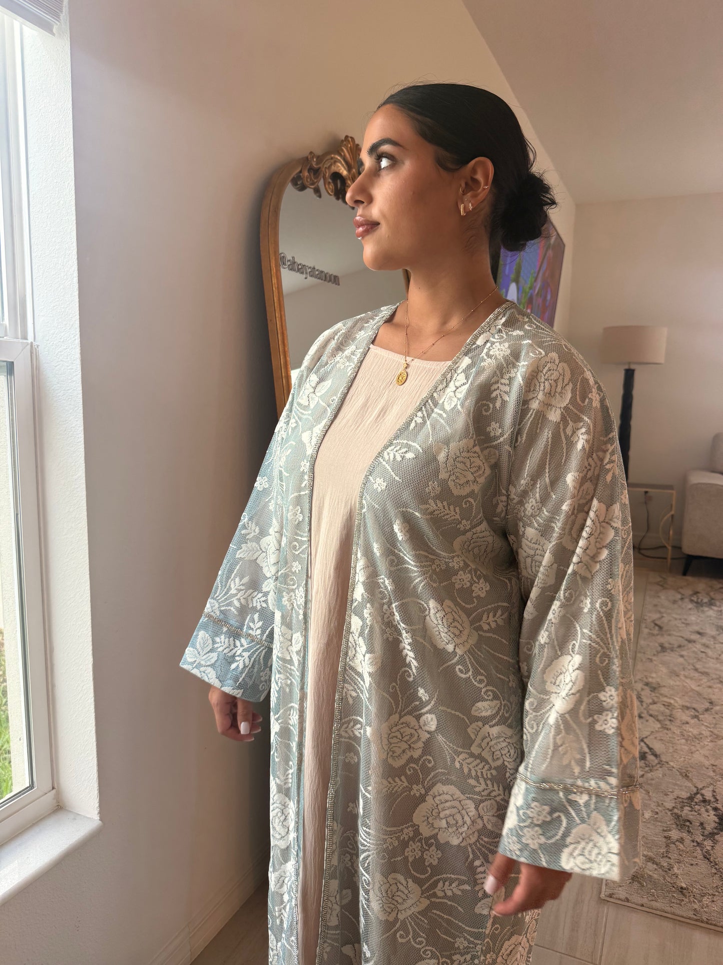 Two Piece Blue/Blush Flower Abaya