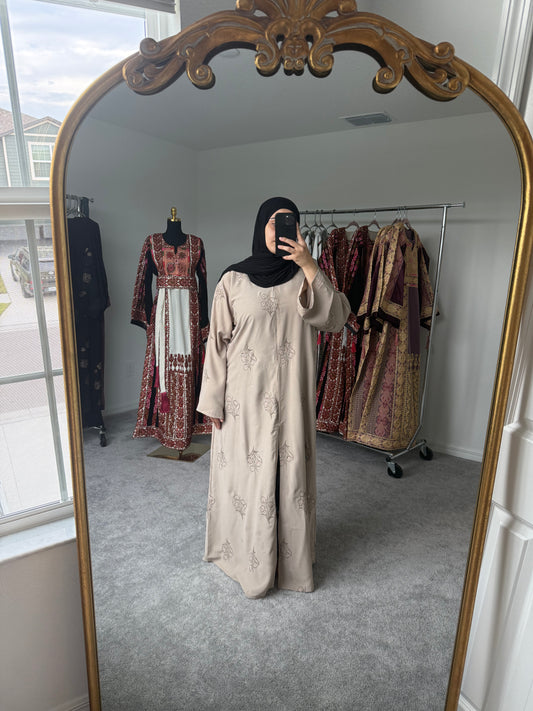 Beige Flower Abaya