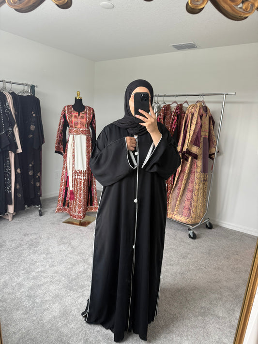 Sporty White Button Abaya