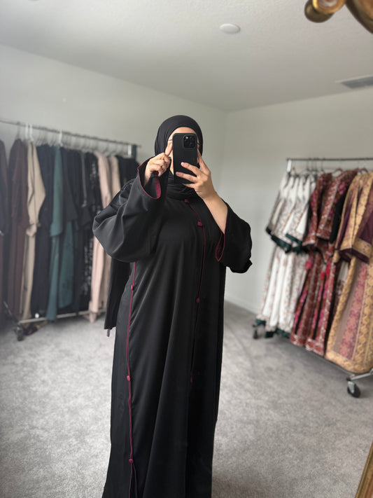 Sporty Maroon Button Abaya