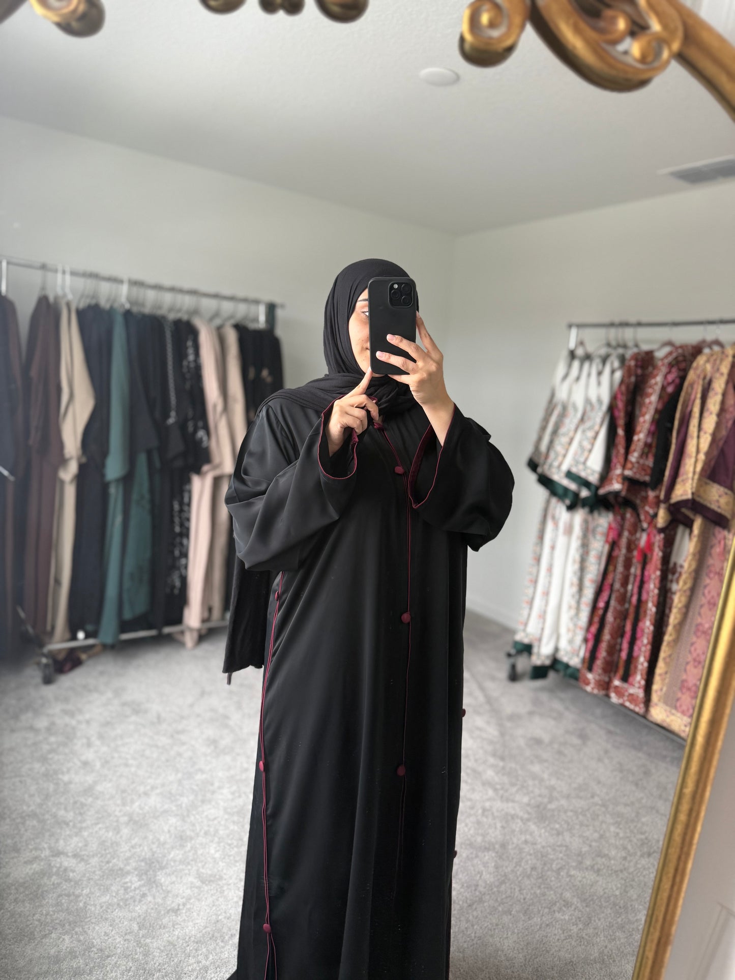 Sporty Maroon Button Abaya