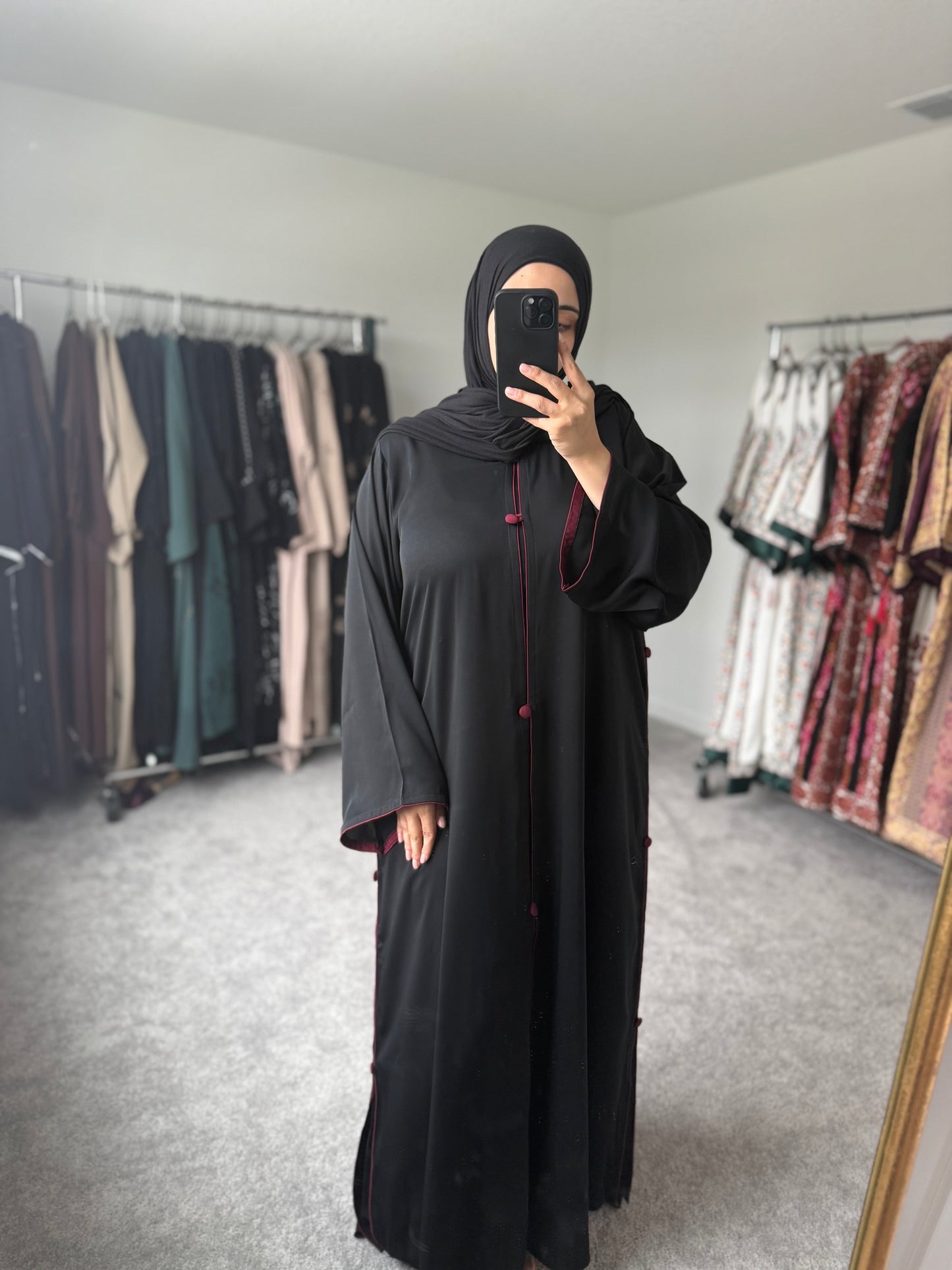 Sporty Maroon Button Abaya