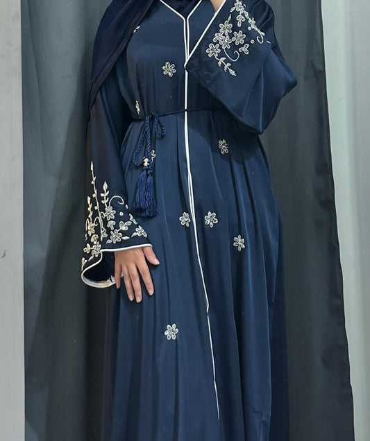 Navy Flower Abaya
